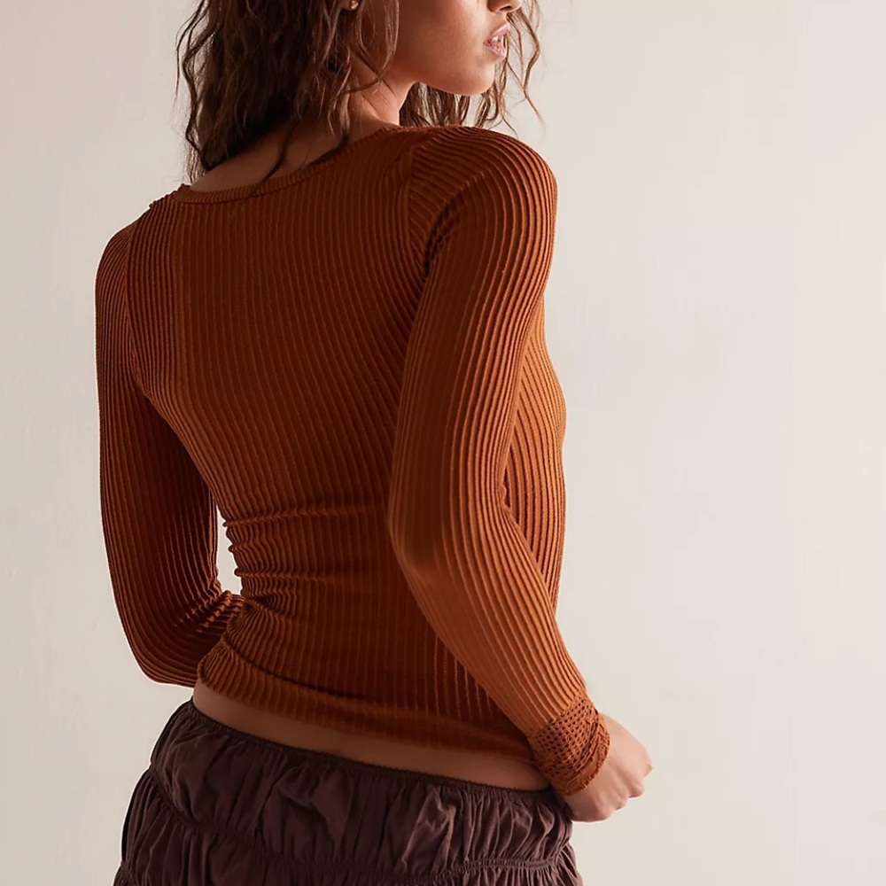 Free People Dynamic Duo Rust Long Sleeve Top - Picture 3 of 4